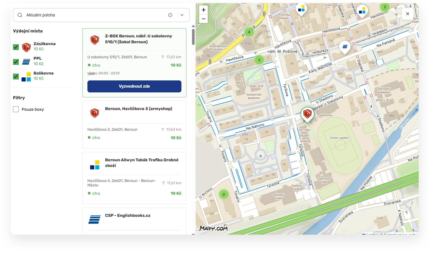 Náhled výdejního widgetu